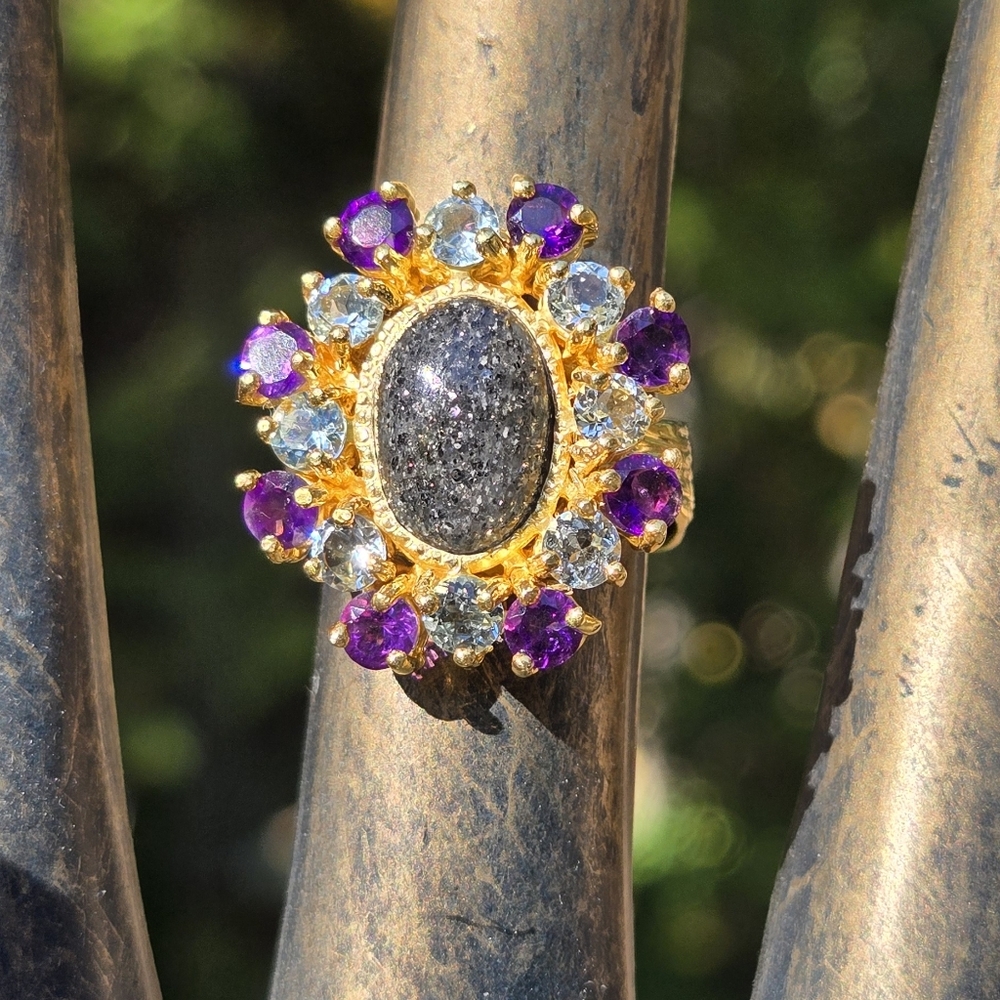 HOST PICK 🎉Sunstone 8k Topaz & Amethyst Natural Gemstone Sterling & Gold Sz7.5 - Picture 8 of 10